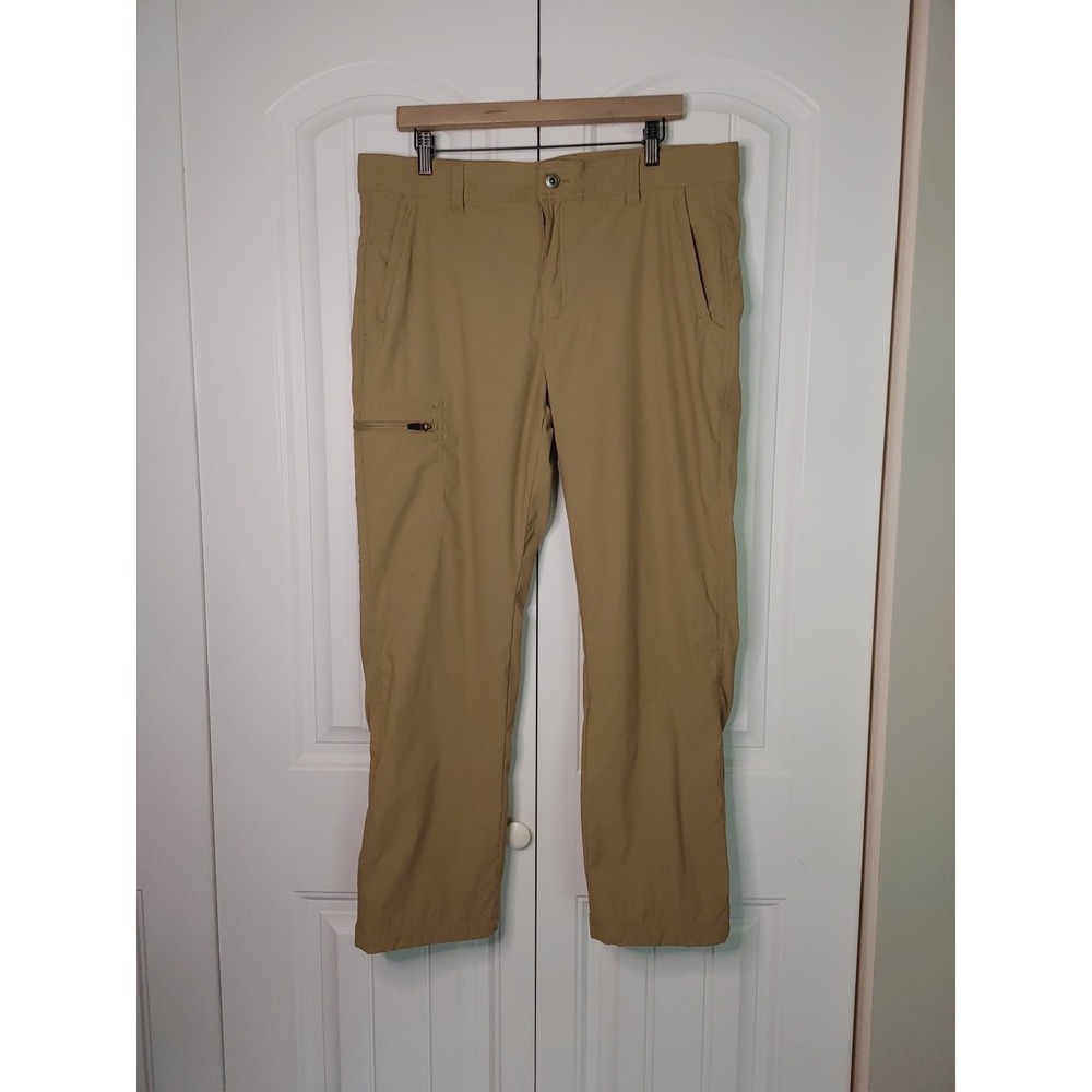 Eddie Bauer Mens Fleece Lined Tech Pants Size 36x30 Khaki Outdoor Nylon Hiking